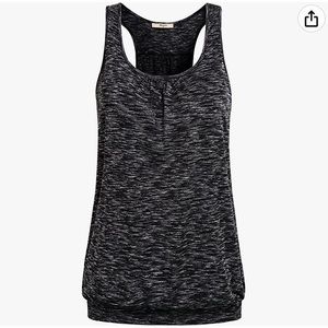 Miusey Sleeveless Round Neck Racerback Yoga Tank, Black Space Dye, Size L
